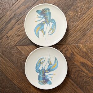 Fitz and Floyd 2Cape Coral Home Collection Plates / Blue & Yellow Lobster Design